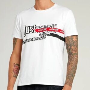Just Cavalli Mens White Graphic Short Sleeve T-shirt Tee